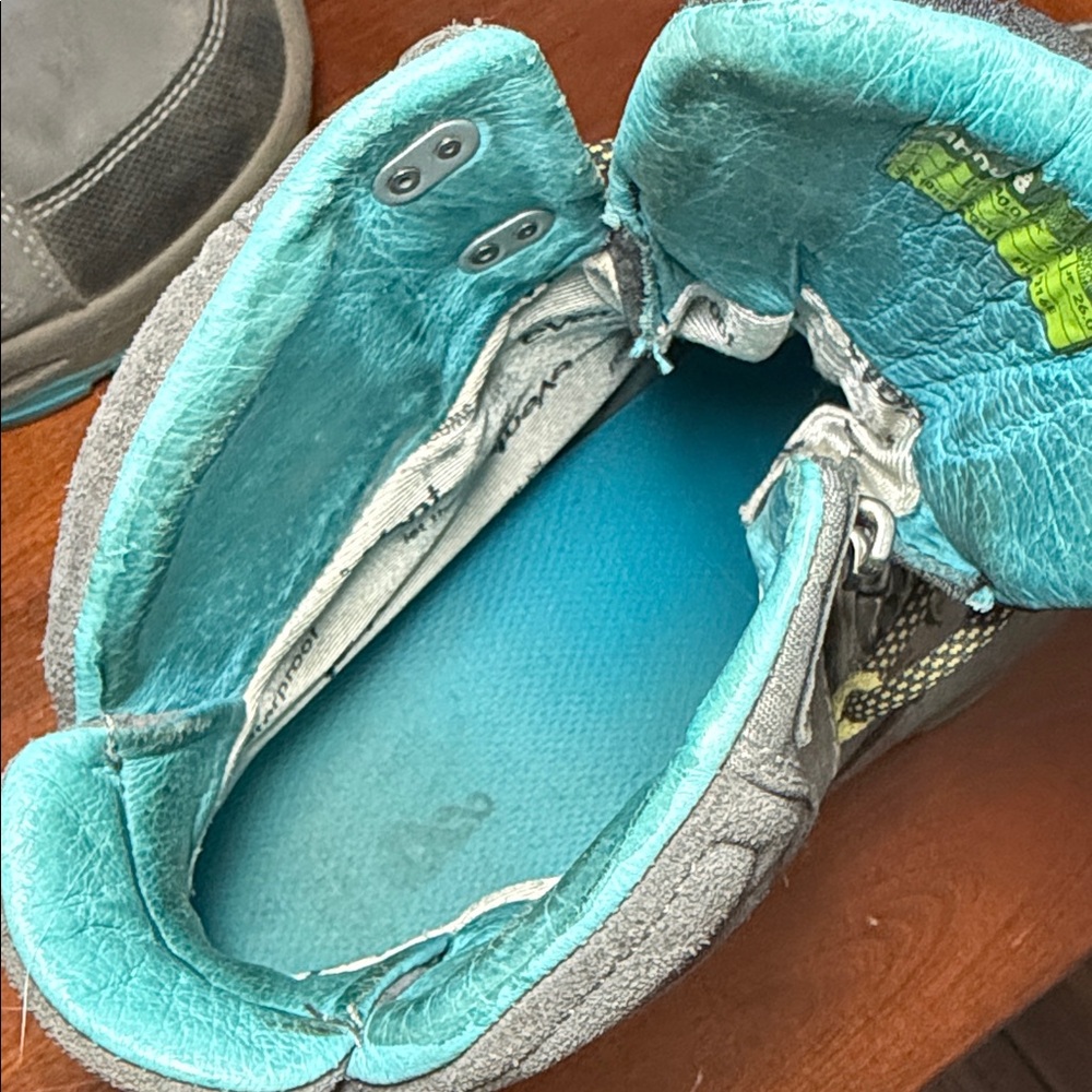 Ahnu Gray Hiking Boots with Teal and Yellow Accents - Picture 12 of 16